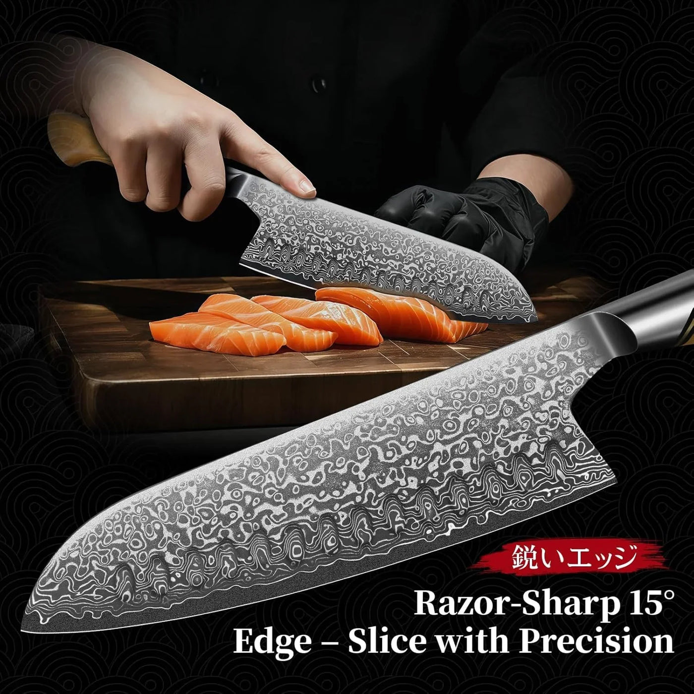 Damascus Santoku Knife 7 Inch – Japanese VG-10 Professional Kitchen Knife for Meat and Vegetables with Ergonomic Olive Wood Handle, Gift Box Included, Ideal Gift