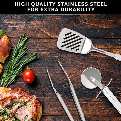 54-Piece Stainless Steel Kitchen Utensils Set - Heat-Resistant Nonstick Silicone & Stainless Steel Cooking Utensils - Complete Tools with Slotted Spoon & Pasta Spoon - Pack of 54, Silver