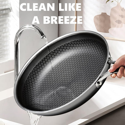 Non Stick Frying Pans Set with 2 Lid, Hybrid Skillet Set Nonstick (8+10+12Inch), Pans for Cooking, PFOA Free Stainless Steel Kitchen Set, Dishwasher and Oven-Safe Cookware Sets