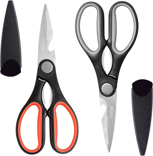 8" Kitchen Scissors All Purpose - 2 Pack Heavy Duty Kitchen Meat Shears, Stainless Steel Multi-Function Food Scissors for Cooking Cutting Chicken, Turkey, Bones, Poultry, Fish, and Vegetables