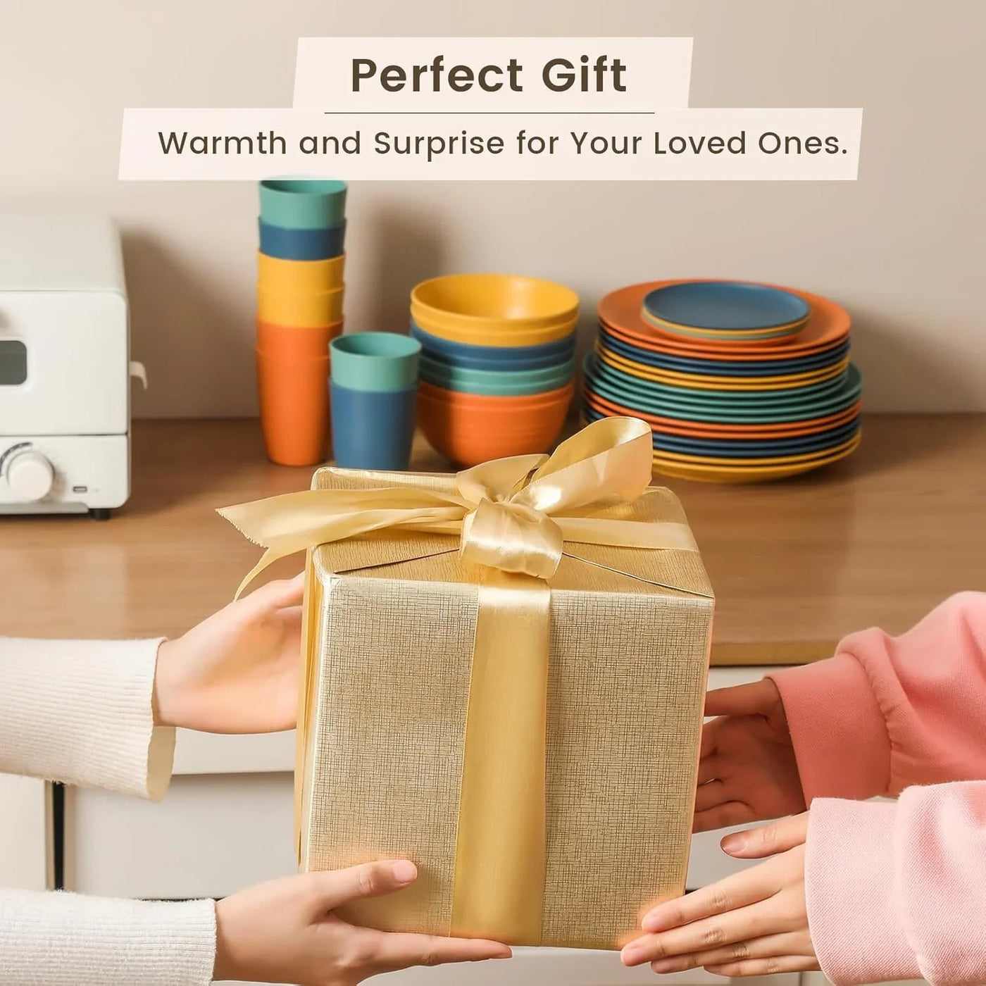 40-Piece Premium Wheat Straw Dinnerware Sets, Service for 8, Unbreakable Plates and Bowls Set - Cups Sets, Dinner Plates, Bowls for Kitchen,Dishwasher and Microwave Safe Dishes Set - Multi