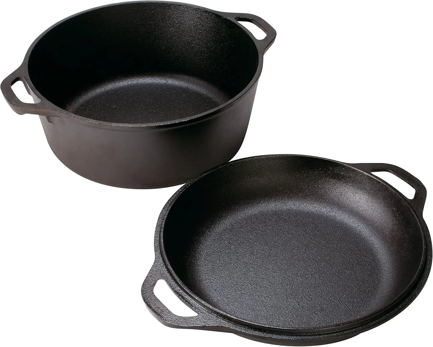 Cast Iron Double Dutch Oven - Pre-Seasoned 2-In-1 Cast Iron Cookware - Pot & Skillet Combo - Even Heat Retention - Oven-Safe, Versatile Pot - 5 Quart
