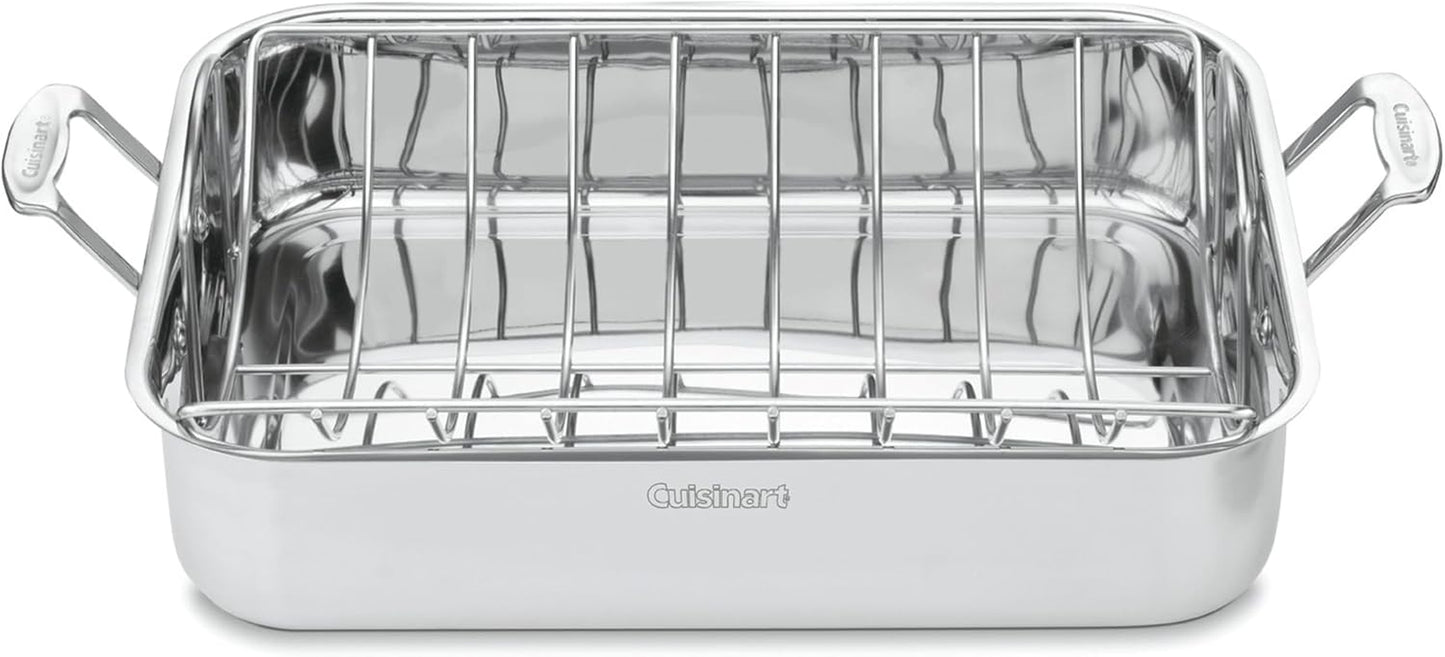 16-Inch Roasting Pan, Induction Compatible Premium Rectangular Roaster Pan with Rack, Stainless Steel Roasting Pan with Rack, Large Capacity, Dishwasher Safe