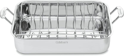 16-Inch Roasting Pan, Induction Compatible Premium Rectangular Roaster Pan with Rack, Stainless Steel Roasting Pan with Rack, Large Capacity, Dishwasher Safe
