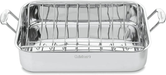 16-Inch Roasting Pan, Induction Compatible Premium Rectangular Roaster Pan with Rack, Stainless Steel Roasting Pan with Rack, Large Capacity, Dishwasher Safe