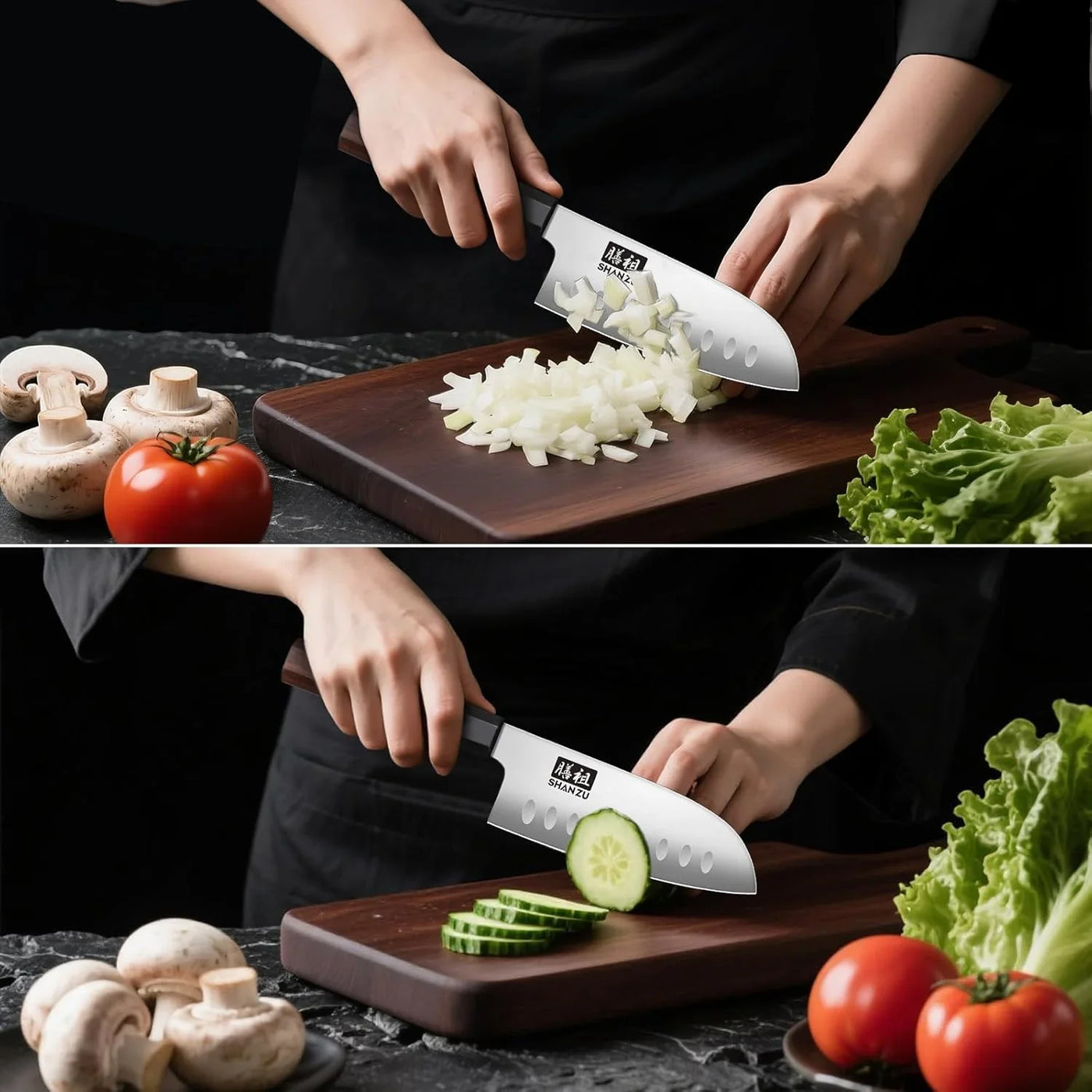 5 Inch Santoku Knife for Small Hands, Japanese High Carbon Steel Kitchen Knife, Multi-Function Mini Size Sharp Chef Knives with Ergonomic Red Sandalwood Handle, Sashimi Knives