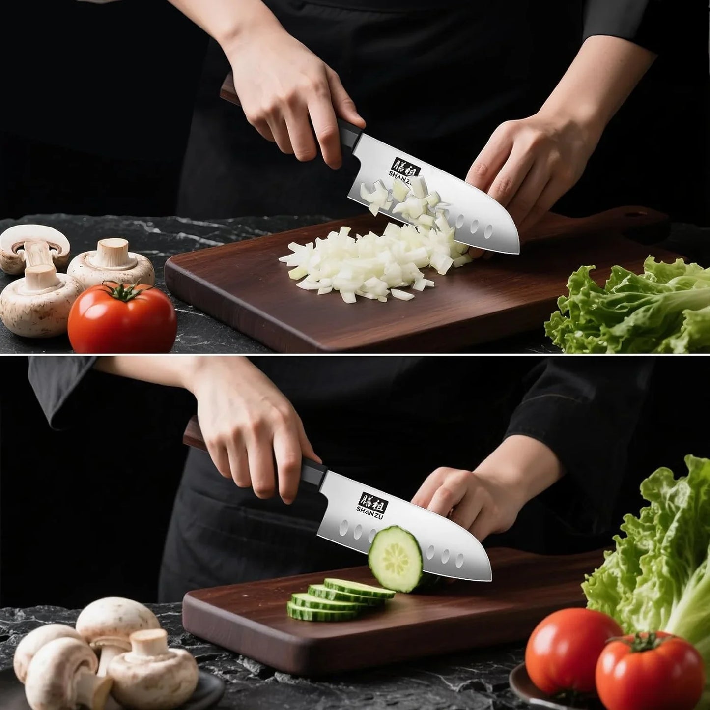 5 Inch Santoku Knife for Small Hands, Japanese High Carbon Steel Kitchen Knife, Multi-Function Mini Size Sharp Chef Knives with Ergonomic Red Sandalwood Handle, Sashimi Knives