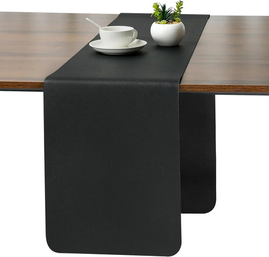 Table Runner Double Sided Vinyl Runner Table 55 Inch Long Runner for Table Washable Waterproof Non-Slip for Home Decorations Black,12 X 55 Inch