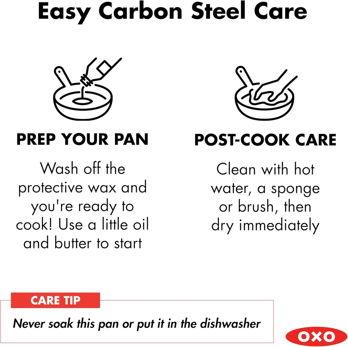 Obsidian Pre-Seasoned Carbon Steel, 10" Frying Pan Skillet with Removable Silicone Handle Holder, Induction, Oven Safe, Black