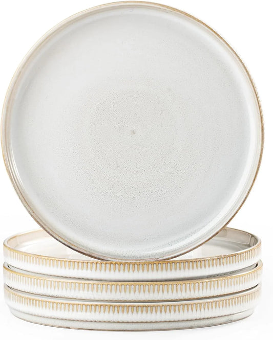 Ceramic Salad Plates Set of 4, 8 Inch Flat Dessert, Appetizer, Small Lunch Plates, Microwave and Dishwasher Safe, Scratch Resistant, Kitchen Porcelain Dish, Beige