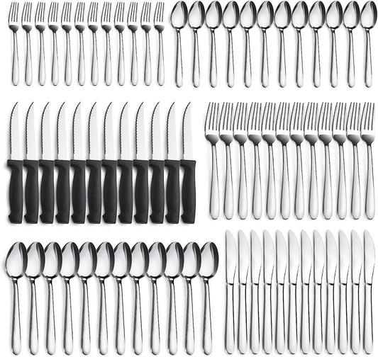 72-Pieces Silverware Set for 12, Flatware Set with Steak Knives, Stainless Steel Cutlery Set, Include Forks Spoons and Knives Set, Dishwasher Safe Utensil Sets for Home Restaurant