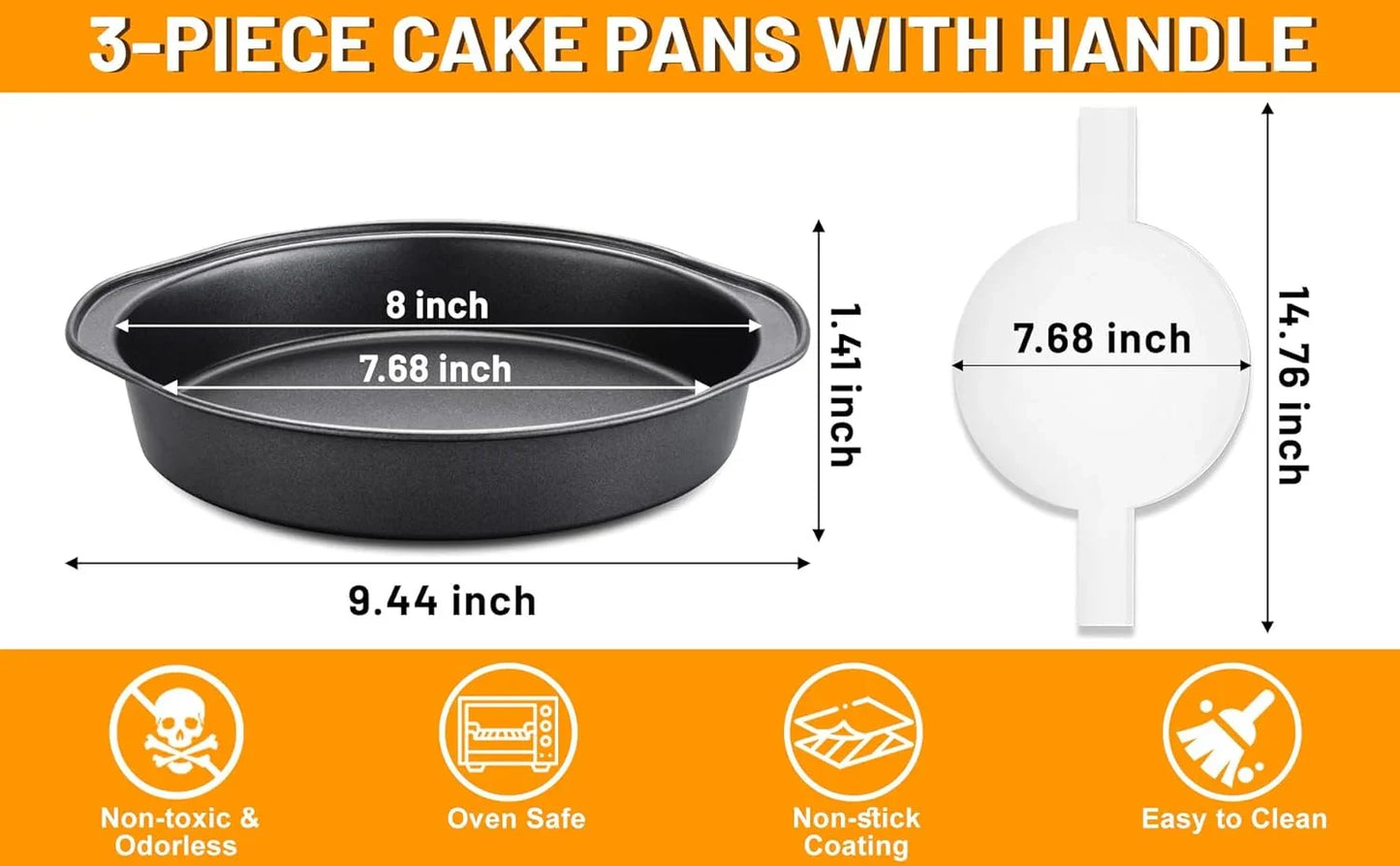 8 Inch Cake Pan - 3PCS Carbon Steel round Cake Pans with 100 Pieces Parchment Paper, Non-Stick & Easy Demolding, Non-Toxic & Healthy