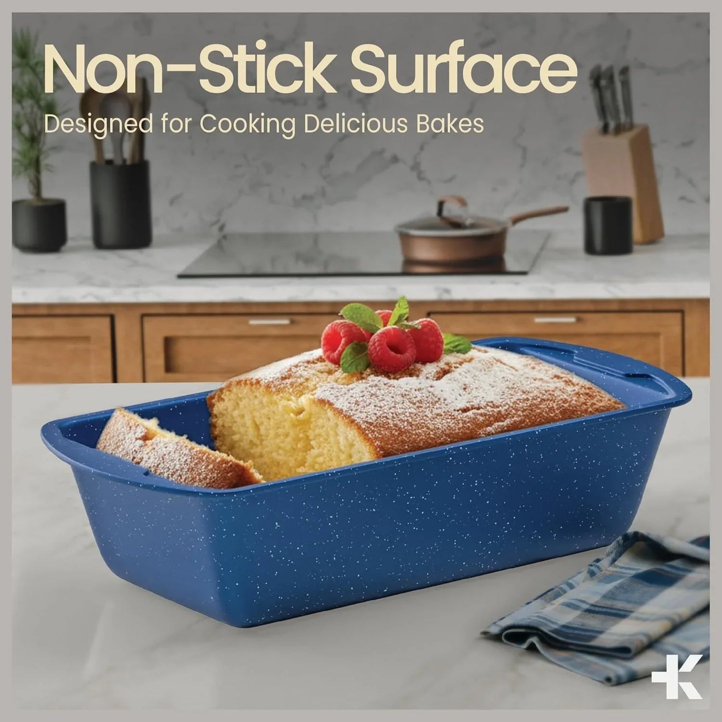 Nonstick Loaf Pan Set Pack of 4, Carbon Steel 11" Large Baking Bread Pan, Oven Safe up to 450°F, PFOA, PFOS, PTFE Free, Space Saving Stackable Design, Stain Resistant, Dishwasher Friendly, Blue Marble