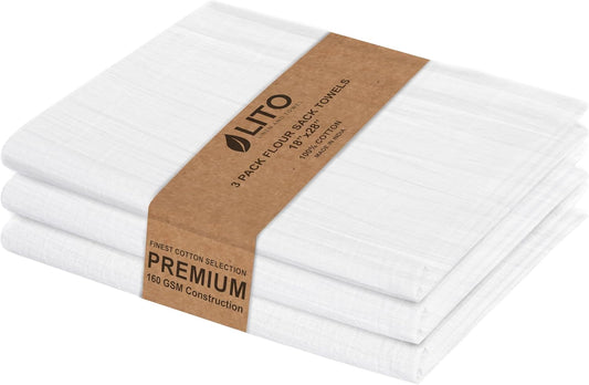 Flour Sack Towels - 100% Cotton Tea Towels for Crafts, Dish Towels for Kitchen, Embroidery, Cleaning, Baking (Pack of 3) - 18"X 28"