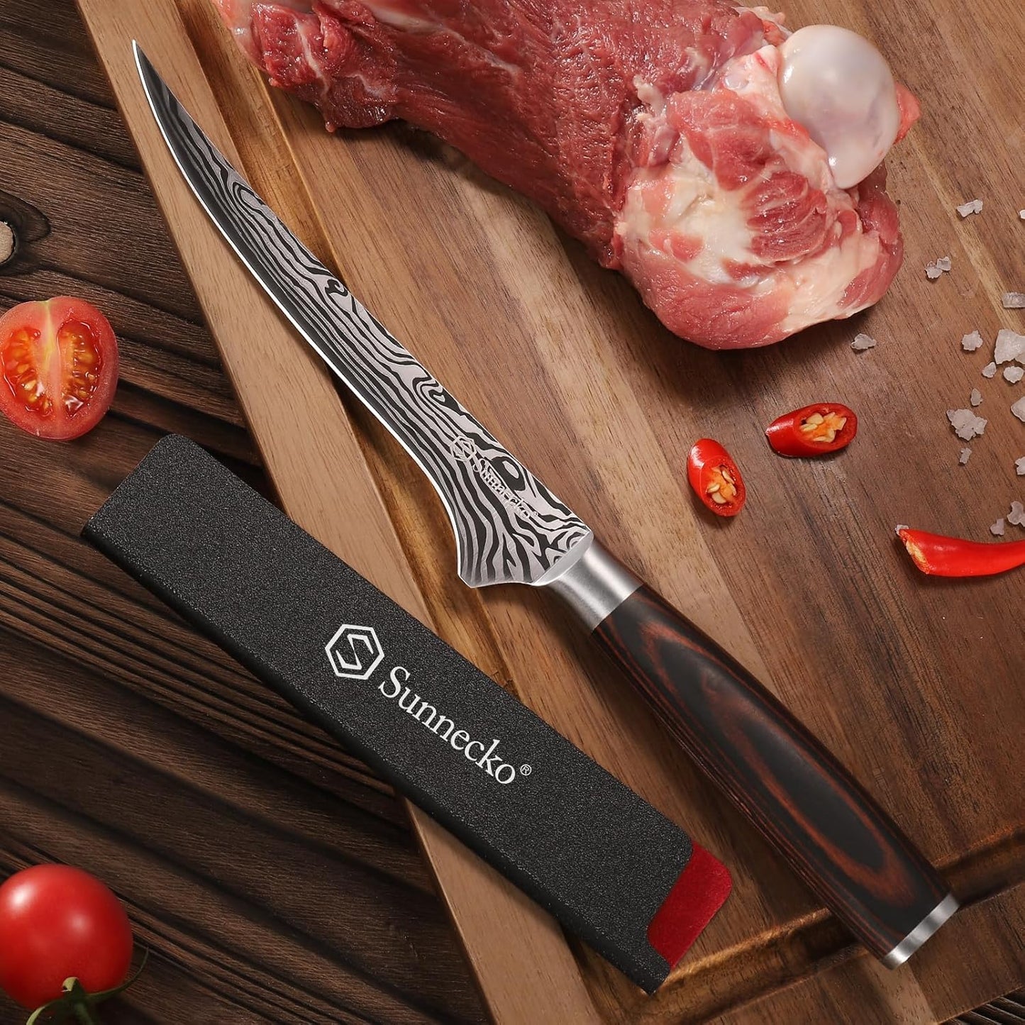 Boning Knife with Pakkawood Handle,6 Inch High Carbon German Stainless Steel Fillet Knife for Meat and Poultry