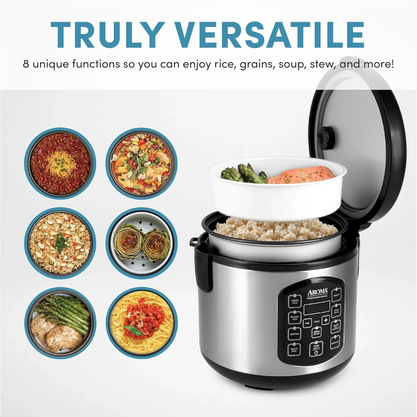 Professional Digital Rice Cooker, Multicooker, 4-Cup (Uncooked) / 8-Cup (Cooked), Steamer, Slow Cooker, Oatmeal Cooker, STS, Auto Keep Warm, 2 Qt, Stainless Steel Exterior, ARC-954SBD
