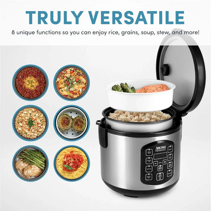 Professional Digital Rice Cooker, Multicooker, 4-Cup (Uncooked) / 8-Cup (Cooked), Steamer, Slow Cooker, Oatmeal Cooker, STS, Auto Keep Warm, 2 Qt, Stainless Steel Exterior, ARC-954SBD