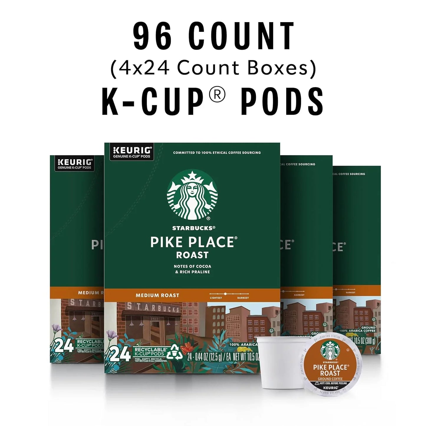 K-Cup Coffee Pods, Medium Roast Hot or Iced Coffee, Pike Place Roast, 96 Keurig Pods