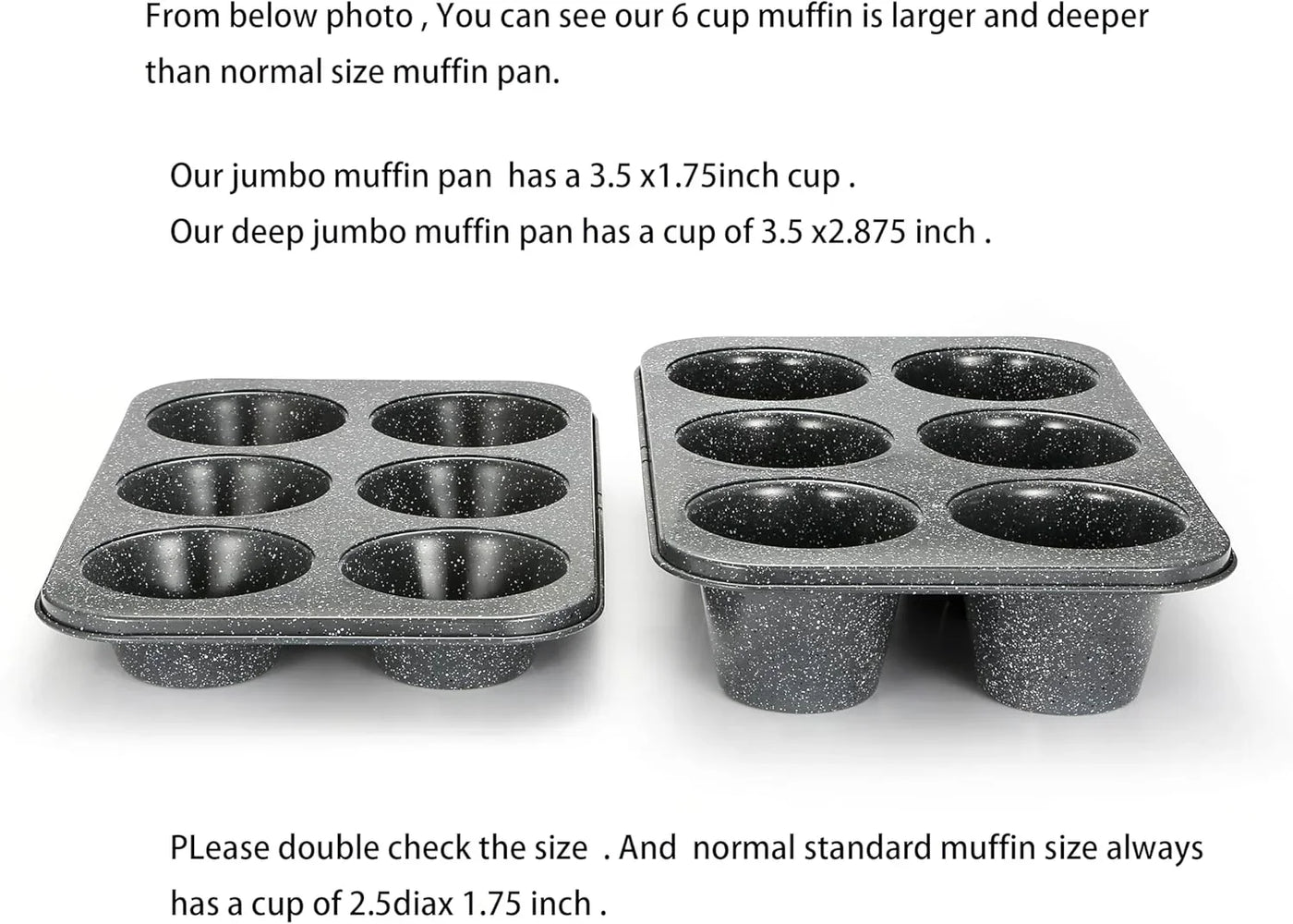 Jumbo Muffin Pan 6 Cup, Deep Muffin Pan Extra Large Cupcake Tin Black Granite Finish Carbon Steel Baking Pan 3.5Dia X3 Inch Cup