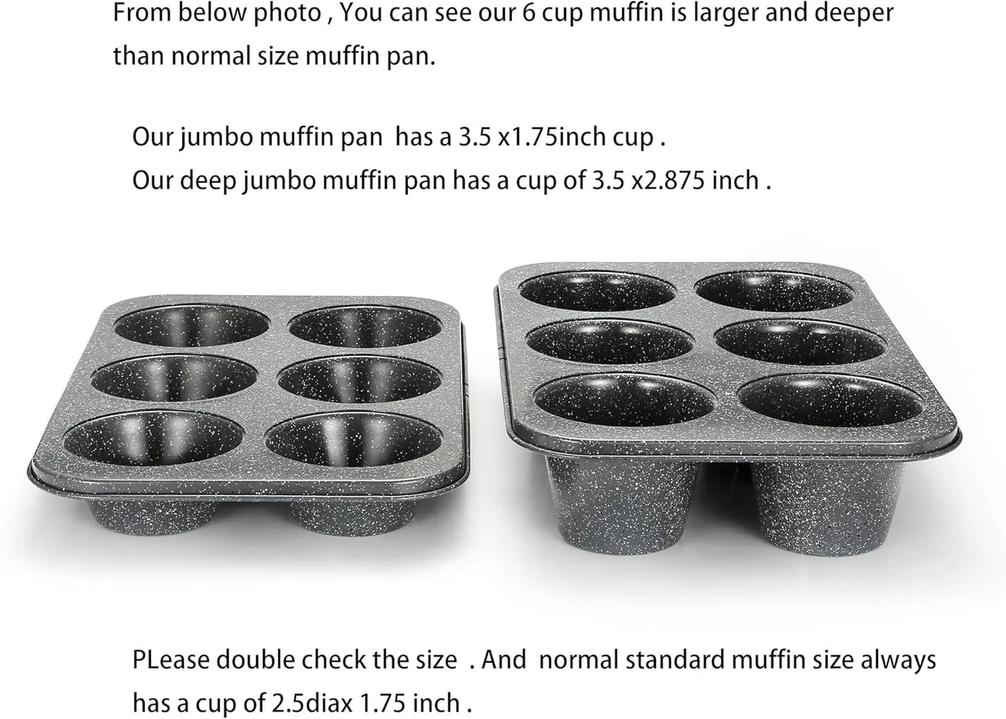 Jumbo Muffin Pan 6 Cup, Deep Muffin Pan Extra Large Cupcake Tin Black Granite Finish Carbon Steel Baking Pan 3.5Dia X3 Inch Cup