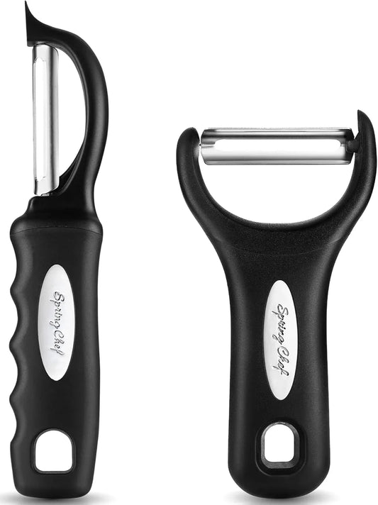 Swivel Vegetable Peeler & Y Potato Peeler for Kitchen with Soft Grip Handles and Ultra Sharp Stainless Steel Blades, Perfect for Veggie, Fruit, Carrot, Apple - Dishwasher Safe - Black