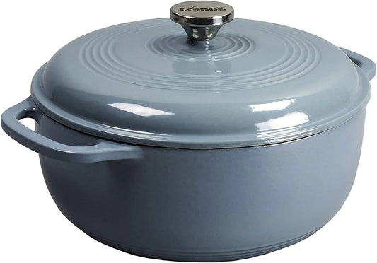 Essential Enamel Cast Iron Dutch Oven with Lid - Oven-Safe Enamel Cookware up to 500° F - Heat-Retaining Braising & Roasting Pot - Non-Toxic Cookware - 7.5 Quart, Storm Blue
