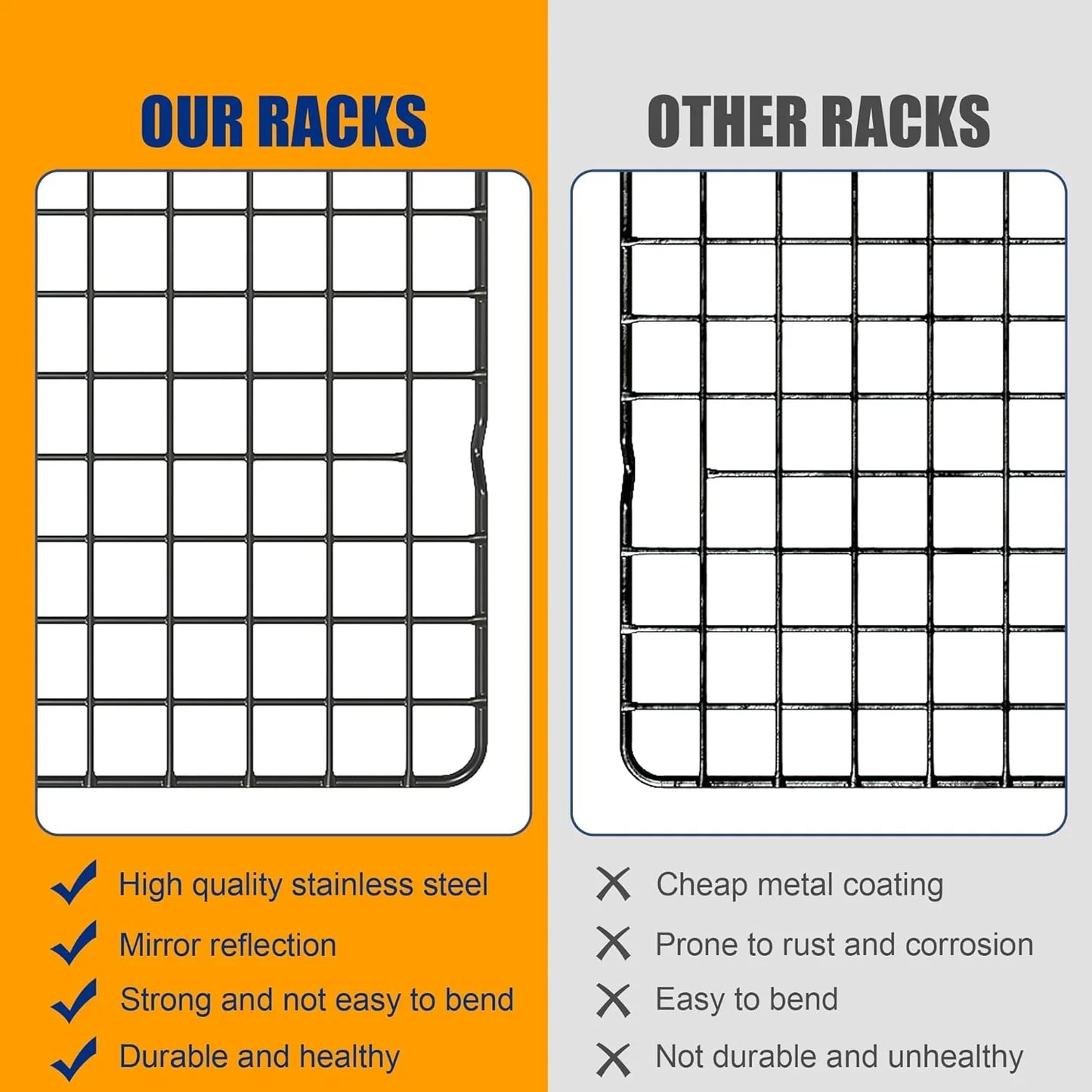2PCS Cooling Racks for Cooking and Baking - 10" X 15"Heavy Duty Stainless Steel Wire Rack for Baking, Grilling, Roasting - Oven & Dishwasher Safe - Fits Jelly Roll Sheet Pan（Black）