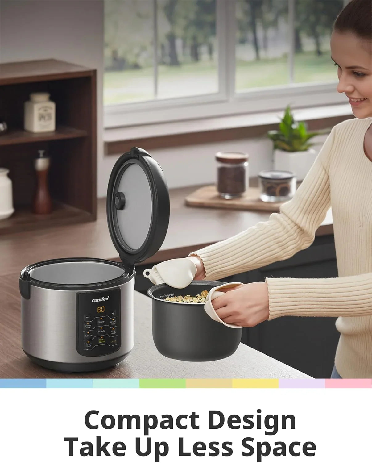 Compact Rice Cooker, 6-In-1 Stainless Steel Multi Cooker, Slow Cooker, Steamer, Saute, and Warmer, 2 QT, 8 Cups Cooked(4 Cups Uncooked), Brown Rice, Quinoa and Oatmeal, 6 One-Touch Programs, Corded Electric