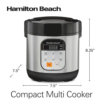 Digital Programmable Rice Cooker & Food Steamer, with Slow Hard-Boiled Egg Functions, Egg/Steam Tray, Small & Compact, 6 Cups Cooked (3 Uncooked), Stainless Steel (37524)