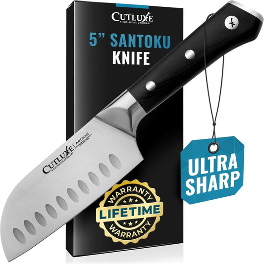 Santoku Knife – 5" Chopping Knife, Meat and Vegetable Knife – Forged High Carbon German Steel – Full Tang & Razor Sharp – Ergonomic Handle Design – Artisan Series