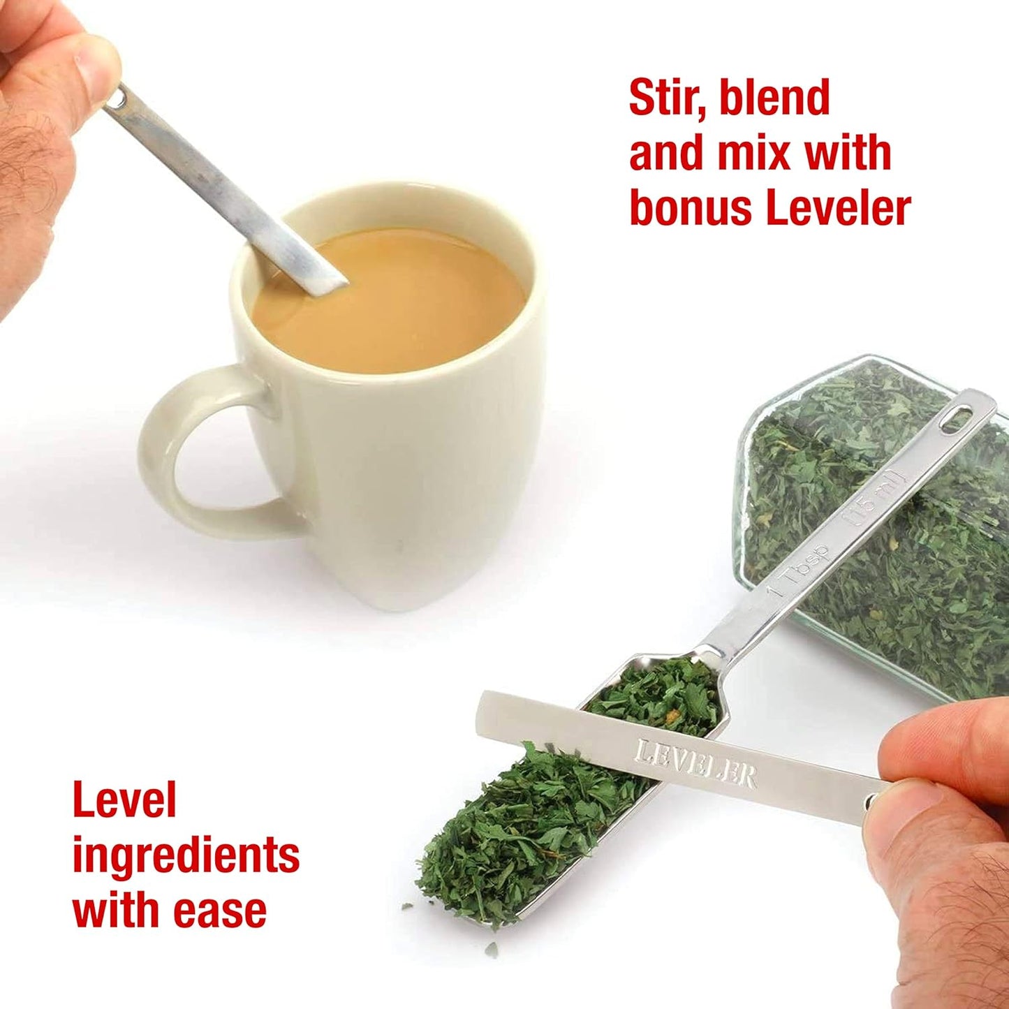 9Pc Stainless Steel Measuring Spoon Set with Leveler - Durable and Rust-Proof - Chrome-Plated, Narrow Rectangular Spoons with Long Handles - Accurate Measurements