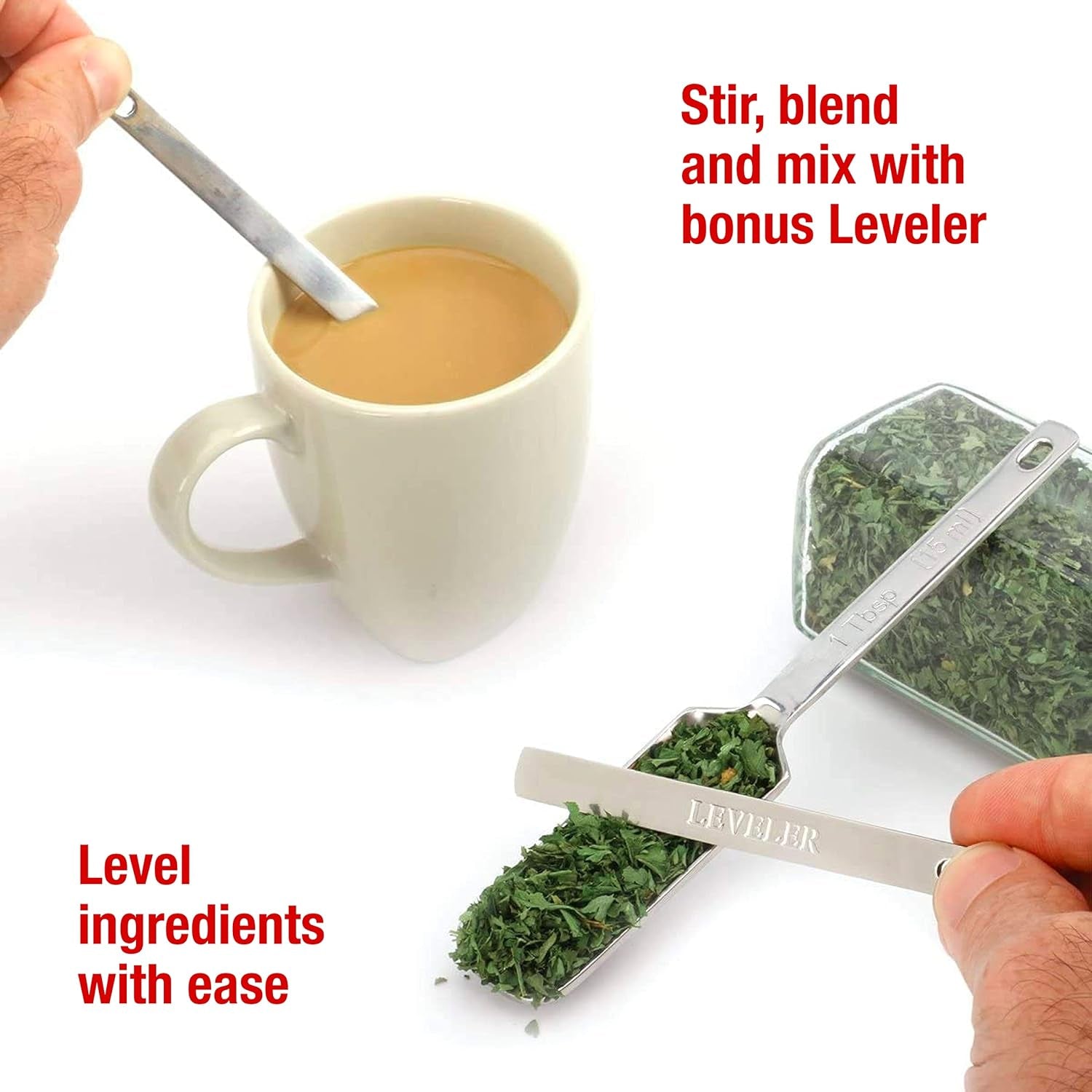 9Pc Stainless Steel Measuring Spoon Set with Leveler - Durable and Rust-Proof - Chrome-Plated, Narrow Rectangular Spoons with Long Handles - Accurate Measurements