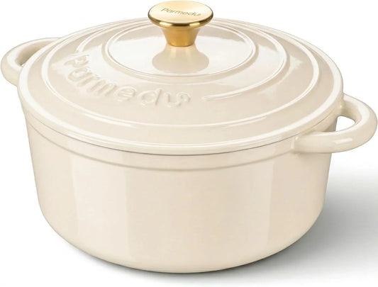 5.5QT Enameled Cast Iron Dutch Oven for Sourdough Bread Baking, Easy Cleaning, Versatile for Stewing, Roasting, Braised Chicken, Soup & More