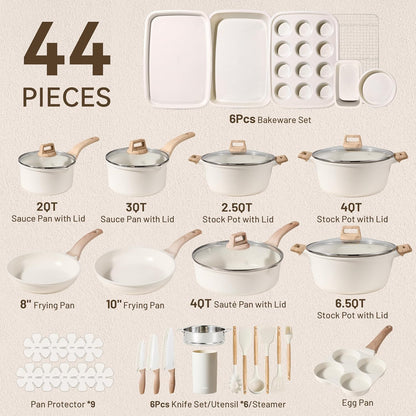 44Pcs Pots and Pan Set Nonstick, Cookware Sets, Cooking Set Non Stick, Induction Cook Ware with Bakeware Set, Kitchen Knife Set