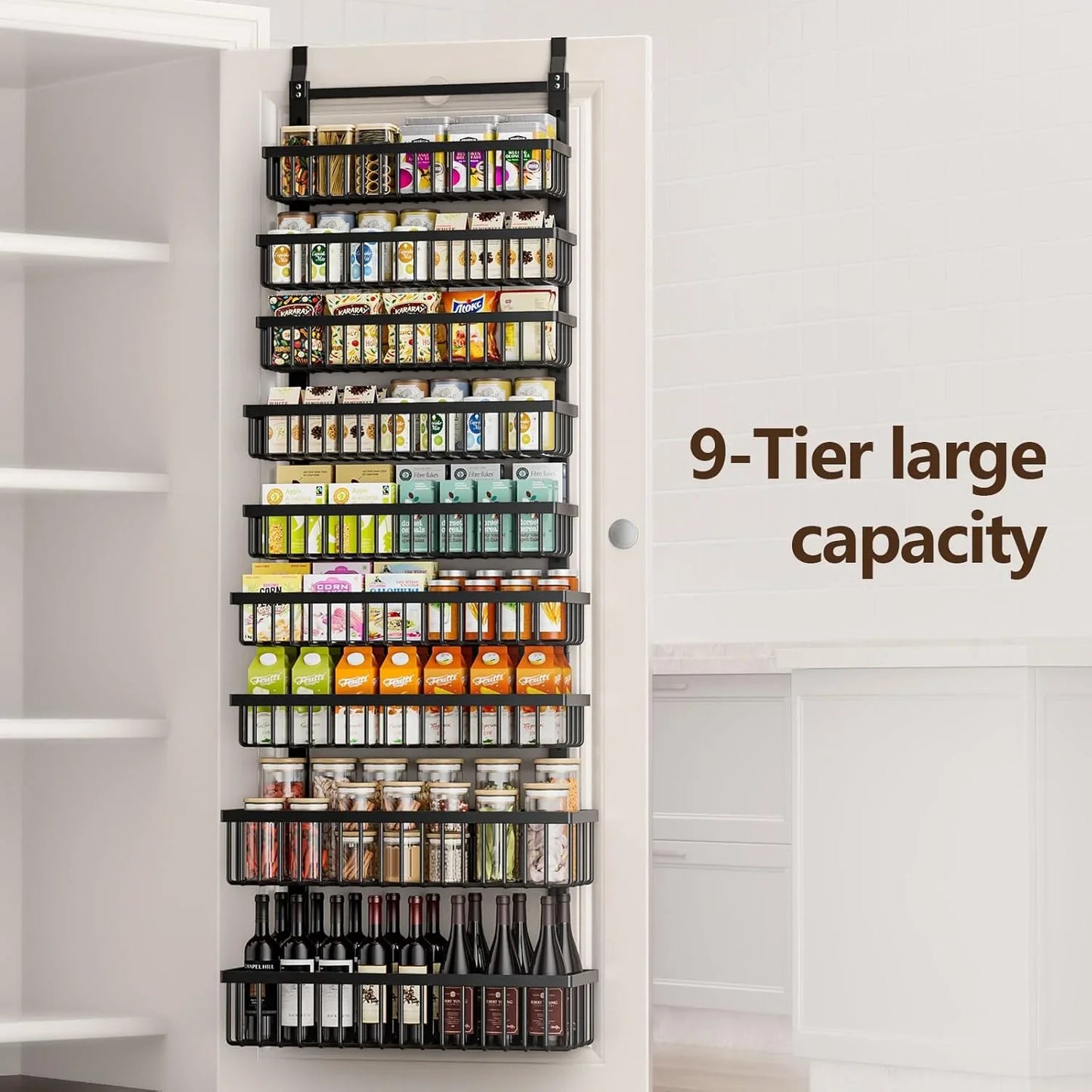 9 Tier over the Door Pantry Organizer, 2 in 1 Wall Mount or Hanging Spice Rack with Adjustable Basket, Seasoning Organizer and Storage for Kitchen Cabinet Closet Bathroom