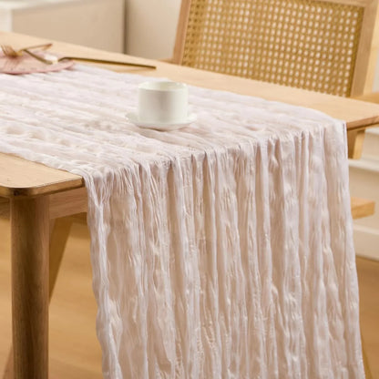 10 Pack White Spring Table Runner Boho Cheesecloth Table Runners Bulk 10 Ft Gauze Sheer Mother'S Day Table Centerpieces for Wedding Ceremony Anniversary Bridal Baby Shower Banquet