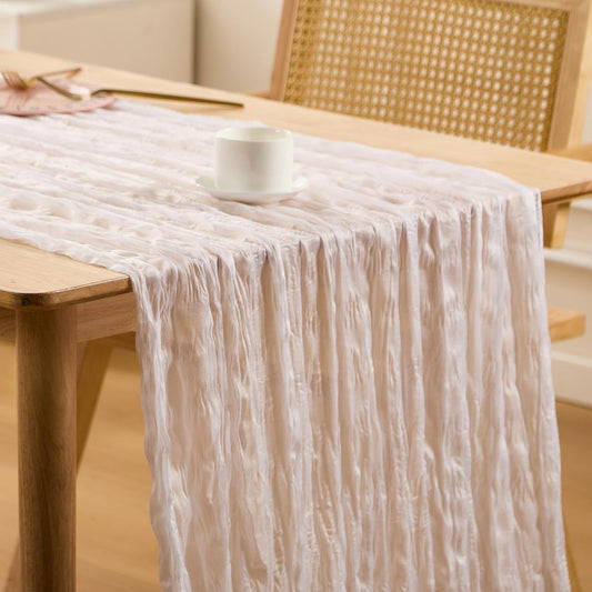 10 Pack White Spring Table Runner Boho Cheesecloth Table Runners Bulk 10 Ft Gauze Sheer Mother'S Day Table Centerpieces for Wedding Ceremony Anniversary Bridal Baby Shower Banquet