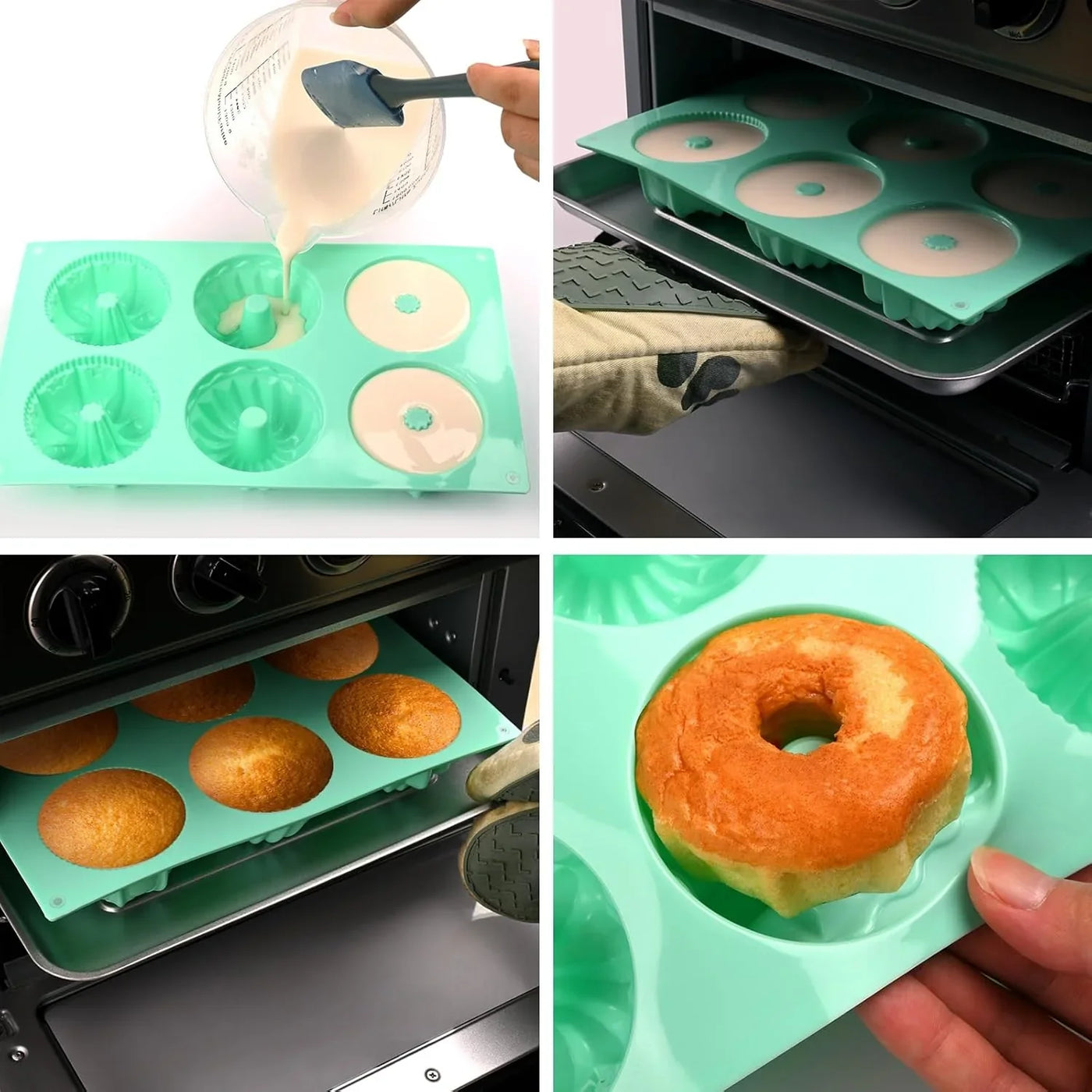 2 Pcs Mini Fluted Cake Pan, 6-Cavity Fluted Tube Cake Pan, Non-Stick Silicone Baking Mold for Cupcakes, Donuts, Cornbread, Brownies, Jellies