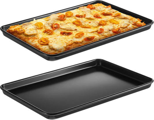 2 Pcs 17 Inch Grandma Style Pizza Pan Hard Rectangular Black Non Stick Sicilian Style Carbon Steel Pizza Pan Dish Pre Seasoned Bakeware Kitchenware