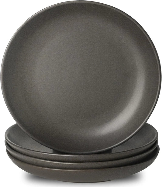Dinner Plates Set of 4, 10 Inch Ceramic Plates - Stoneware Dinnerware Set for Pancakes, Scratch Resistant Black Plates, Microwave Oven and Dishwasher Safe for Steak, Noodle, Kitchen