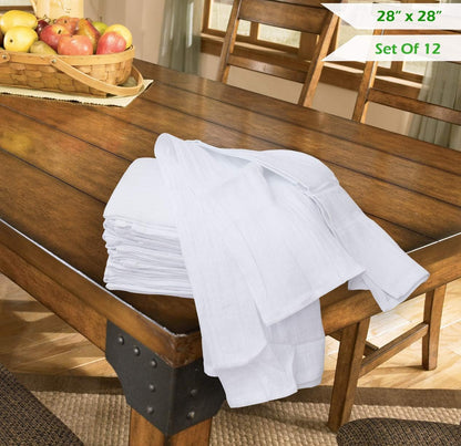 Flour Sack Kitchen Towels (White,12 Pack) 100% Cotton,28X28 Inch Cloth Napkin, Bread Wrapper, Cheesecloth, Multi Purpose Kitchen Dish Towels,Bar Towels, Extremely Absorbent & Sturdy by