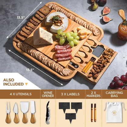 Charcuterie Boards Gift Set - Bamboo Cheese Board Set Charcuterie Tray & Serving Platter for Hosting & Entertaining, Wooden Cheese Platter, Kitchen Gifts for Women, Gifts for Home, Wedding & Birthday