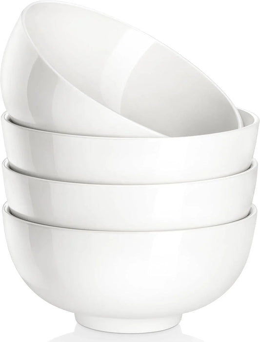 26 Oz Porcelain Soup Bowls Set of 4, White Ceramic Bowls for Kitchen, Cereal Bowl for Oatmeal, Fruit, Salad, Ramen and Rice Bowl -Dishwasher & Microwave Safe Bowls