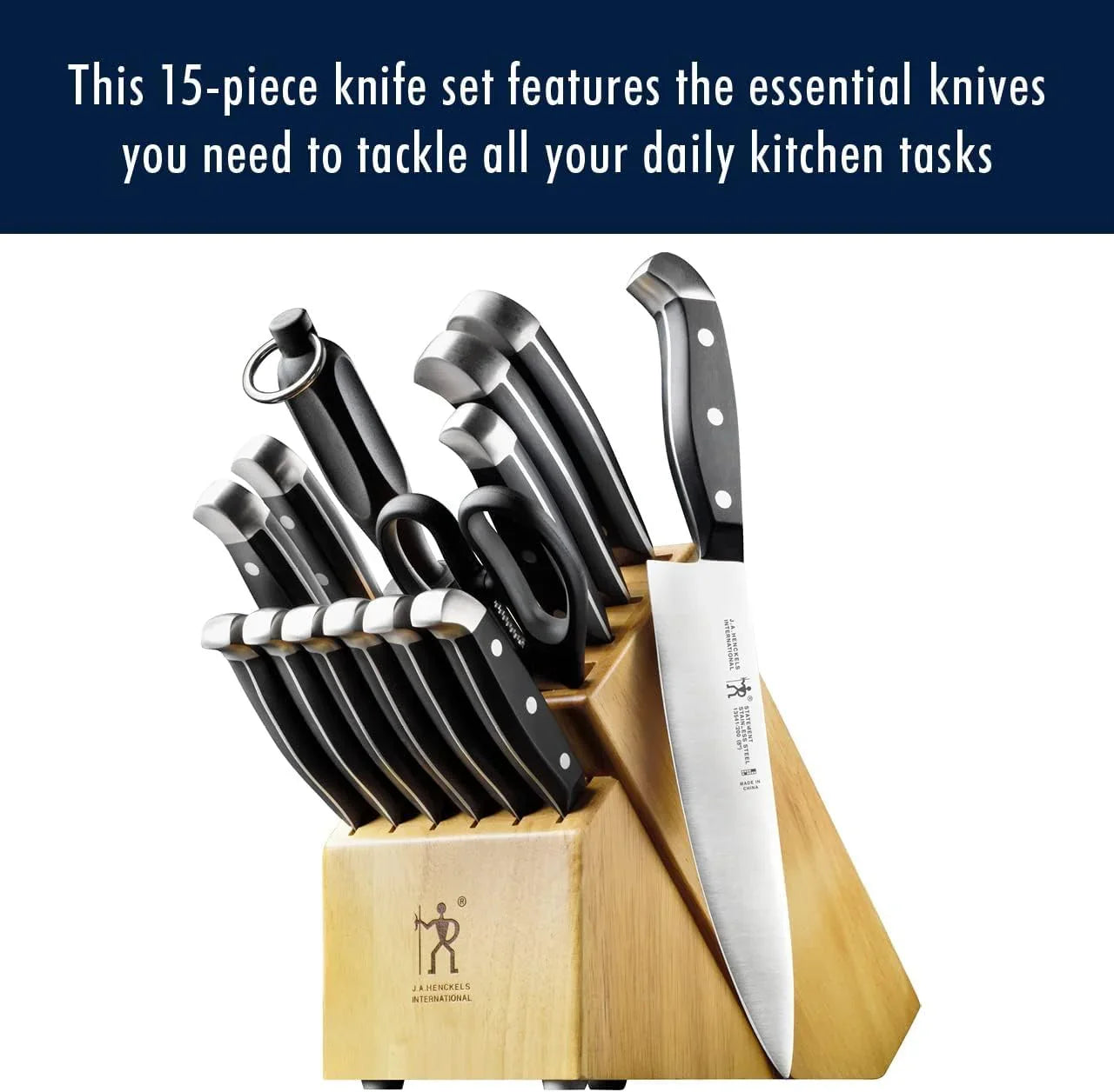 Statement Premium Quality 15-Piece Set with Block, Natural, Razor-Sharp, German Engineered Informed by 100+ Years of Mastery, Lightweight and Strong, Dishwasher Safe