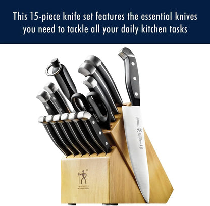 Statement Premium Quality 15-Piece Set with Block, Natural, Razor-Sharp, German Engineered Informed by 100+ Years of Mastery, Lightweight and Strong, Dishwasher Safe