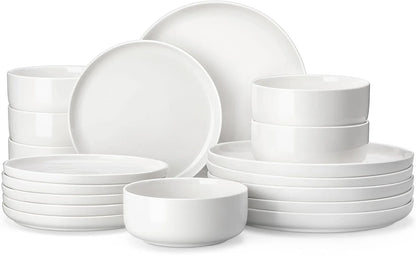 Plates and Bowls Sets, 18 Pieces Porcelain Dinnerware Sets Dishware Sets Chip Resistant Ceramic Dish Set Dining Dinner Ware Service for 6, White, Series LUNA