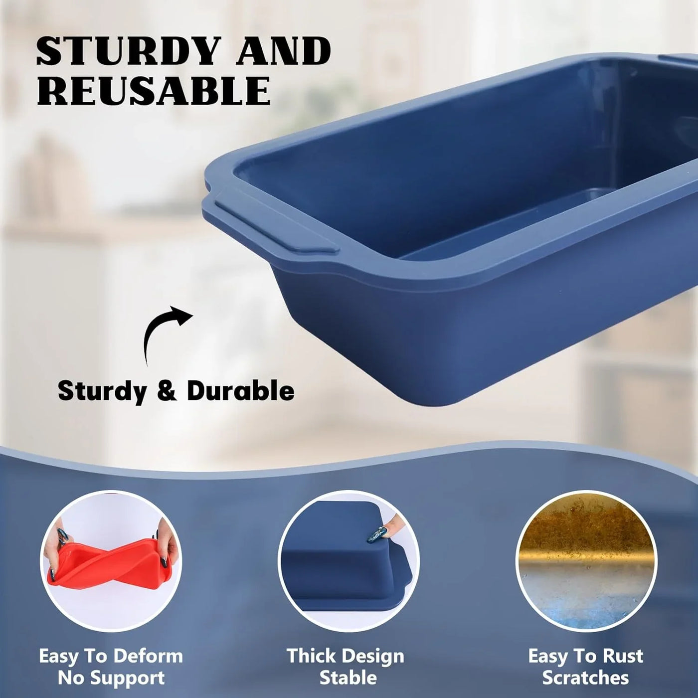 Bread Pan for Homemade Bread：9.5 X 5 Inch Silicone Loaf Pan for Baking with Metal Frame - Nonstick Banana Loaf Tin Tray for Sandwich Sourdough Pumpkin Sour Dough - for Oven Kitchen Home Bakers