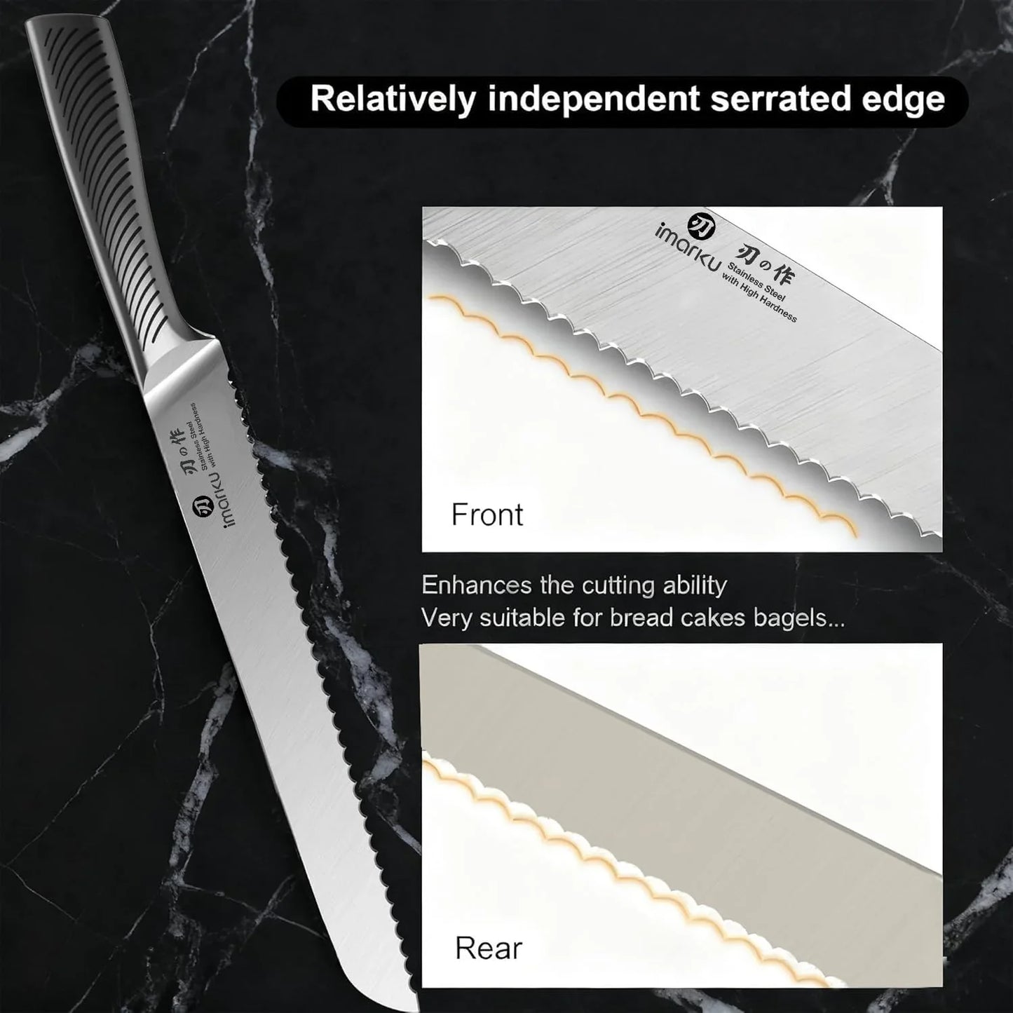 Bread Knife 10 Inch: Japanese High Carbon Stainless Steel Professional Grade Serrated Bread Knife, Razor Sharp Edge Cake Knife for Homemade Bread/Bagels/Cake