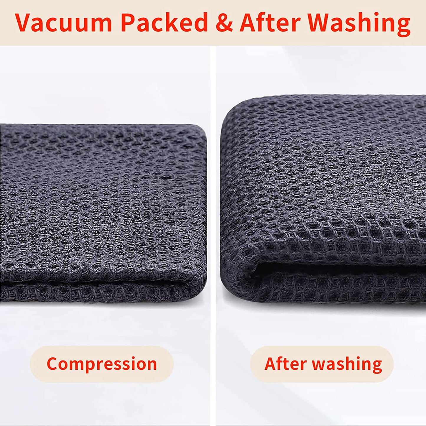 100% Cotton Waffle Weave Kitchen Dish Cloths, Ultra Soft Absorbent Quick Drying Dish Towels, 12 X 12 Inches, 6-Pack, Dark Grey