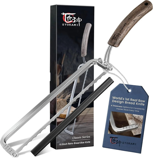 2025 Upgrade Bread Knife for Homemade Bread, World'S 1St Real Bow-Design Sourdough Bread Slicer, Razor-Sharp Cutter for Crusty Sourdough & Baguette, 4 Thickness Scale Marks, Gift for Mom